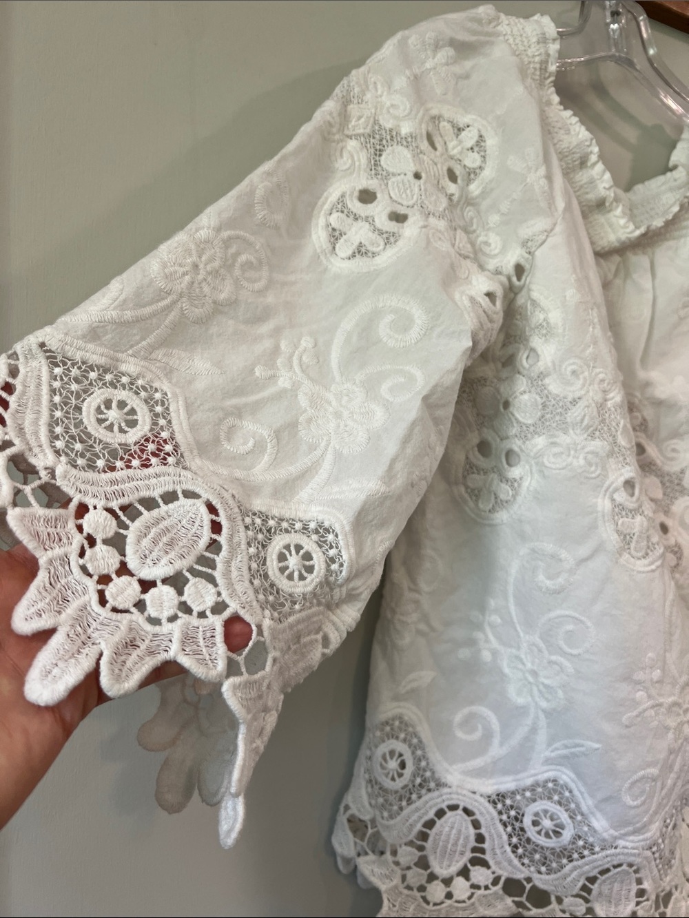 Chico's White Lace Crochet Peasant Blouse - off shoulder, 2 - Picture 3 of 6